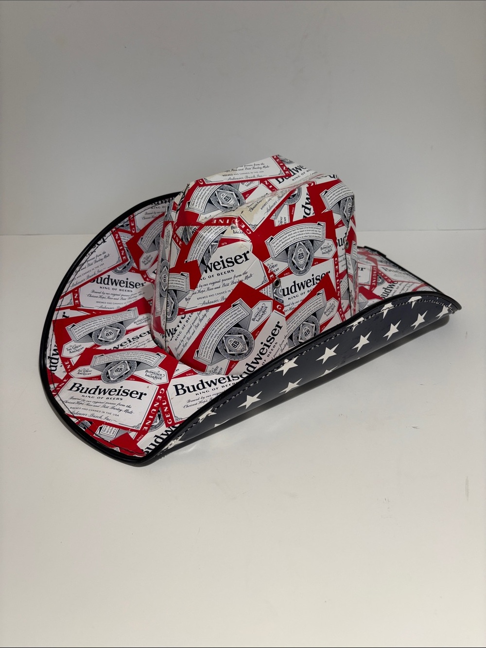 FINAL! Budweiser Star Spangled Red, White and Blue Hard Cardboard Cowboy Hat